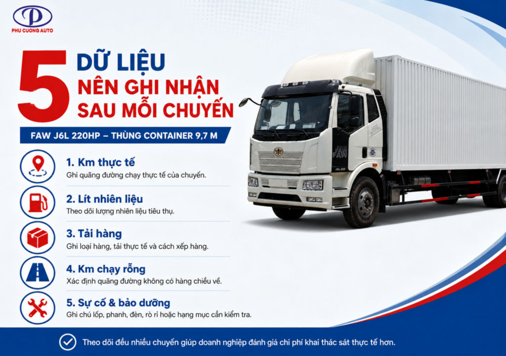 theo dõi chi phí vận hành xe tải FAW J6L Bắc Nam