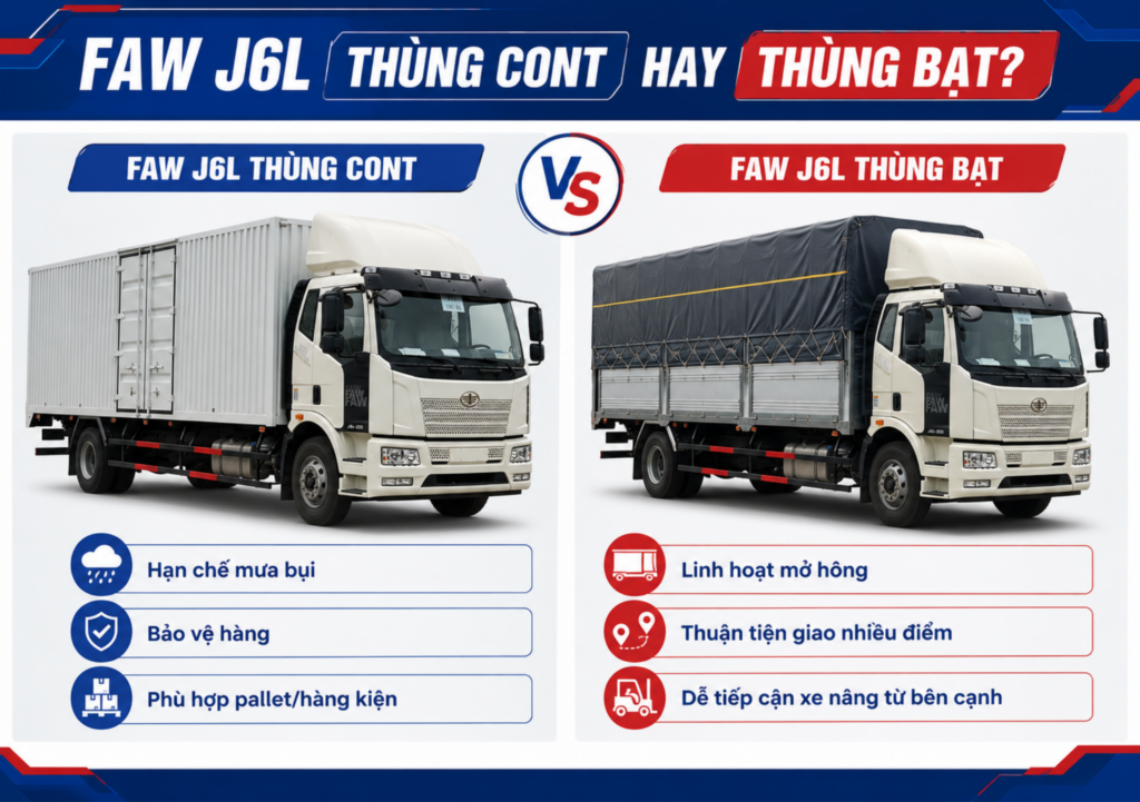so sánh FAW J6L thùng cont và thùng bạt