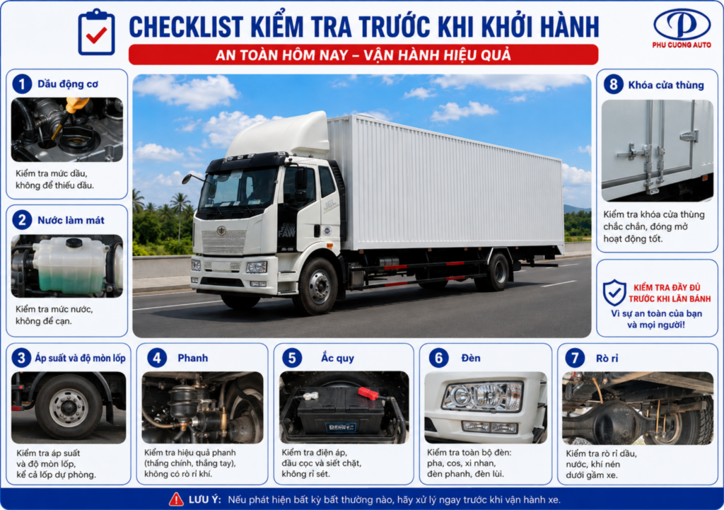 kiểm tra xe tải FAW J6L trước chuyến đường dài Bắc Nam
