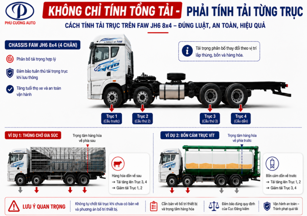 phân bố tải 4 trục FAW JH6 8x4