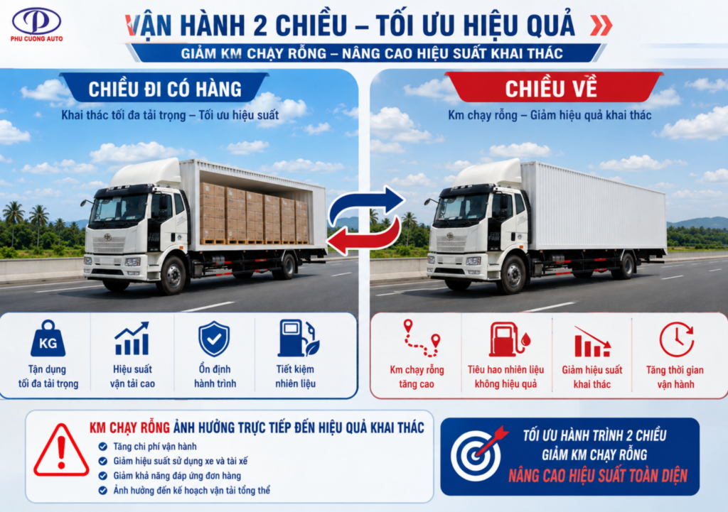 chi phí xe tải Bắc Nam khi có hàng chiều về