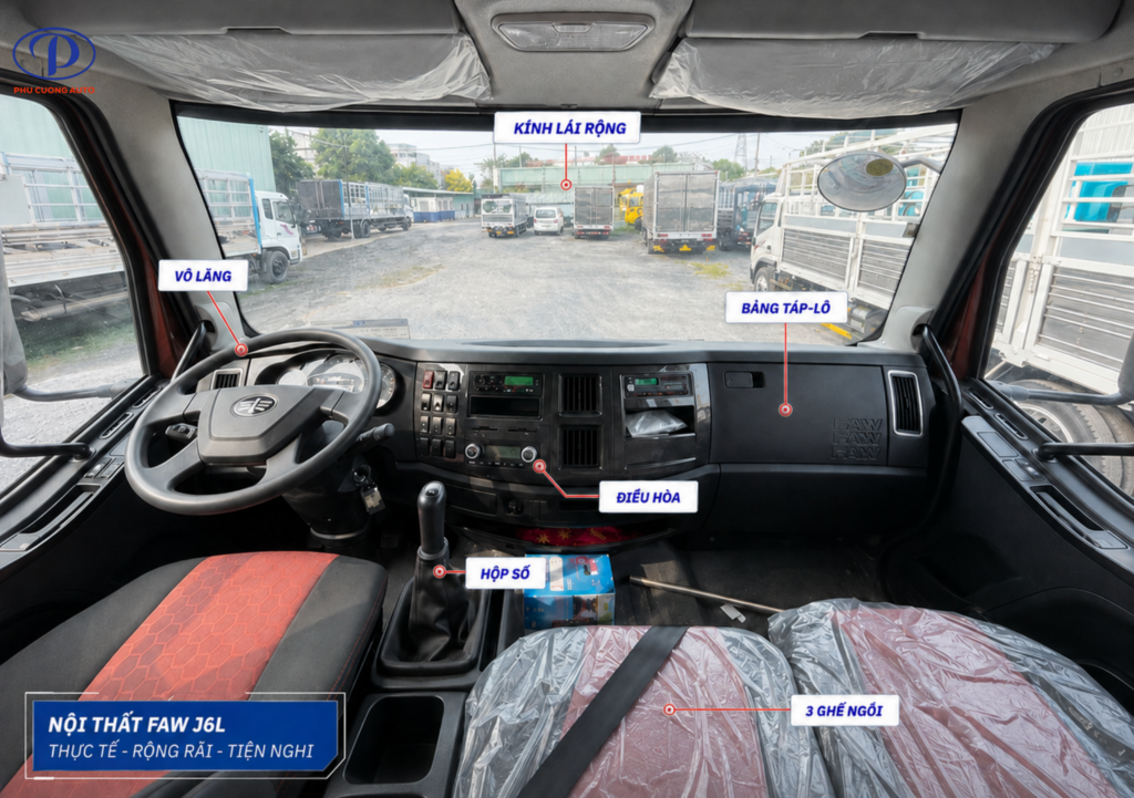 ghế lái hơi và tiện nghi cabin FAW J6L 220HP
