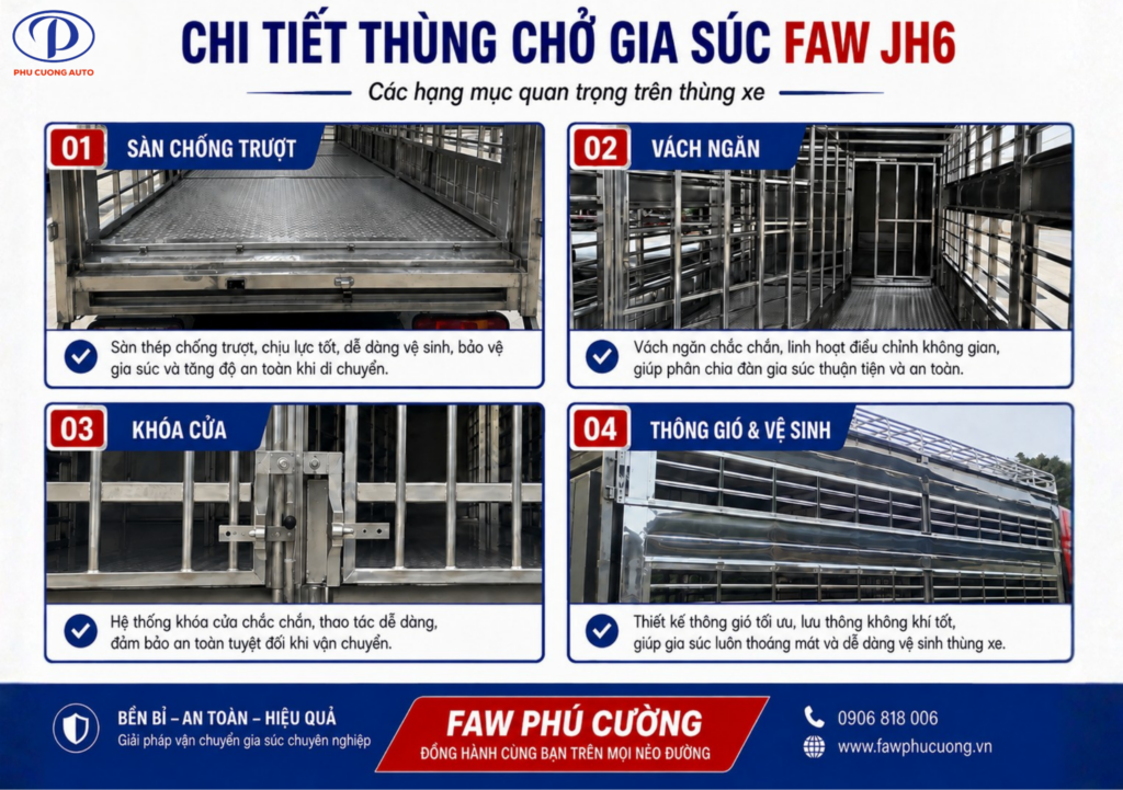 thùng chở gia súc trên nền FAW JH6 4 chân