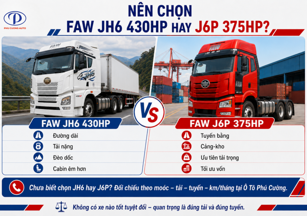 so sánh cabin FAW JH6 và J6P 375HP