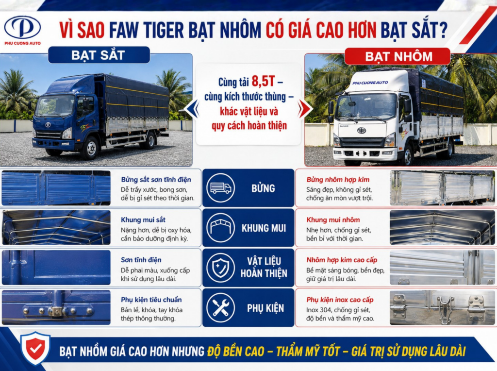 so sánh FAW Tiger bạt sắt và bạt nhôm