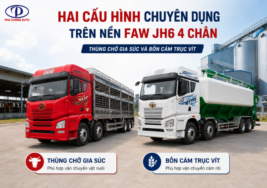 FAW JH6 4 chân đóng thùng gia súc và bồn cám