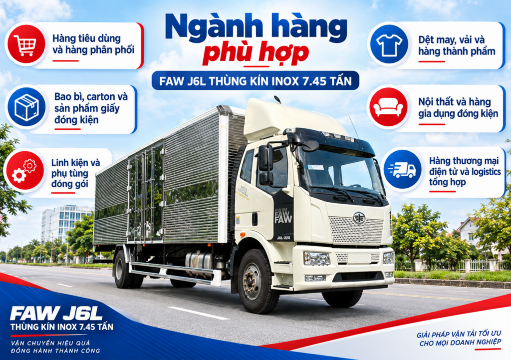 FAW J6L thùng kín inox phù hợp ngành hàng nào