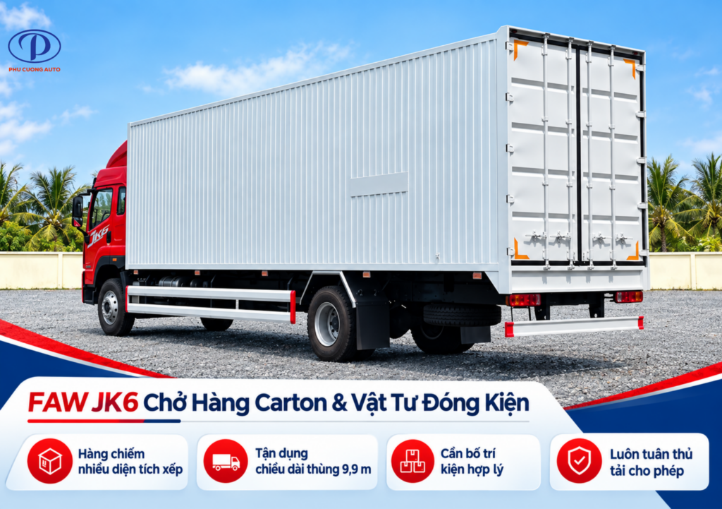 FAW JK6 chở carton hàng đóng kiện