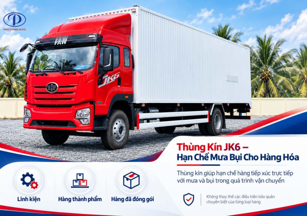 FAW JK6 thùng kín chở linh kiện hàng thành phẩm