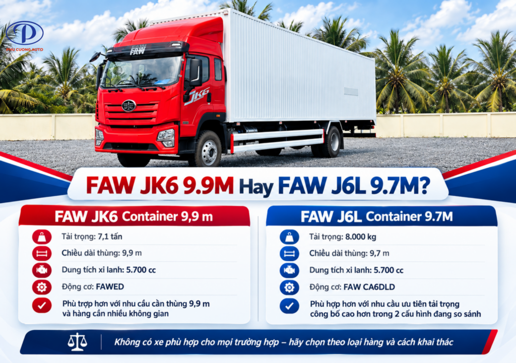 so sánh FAW JK6 và FAW J6L thùng container