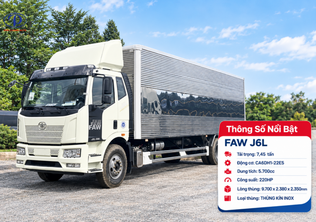 thông số FAW J6L thùng kín inox 7.45 tấn