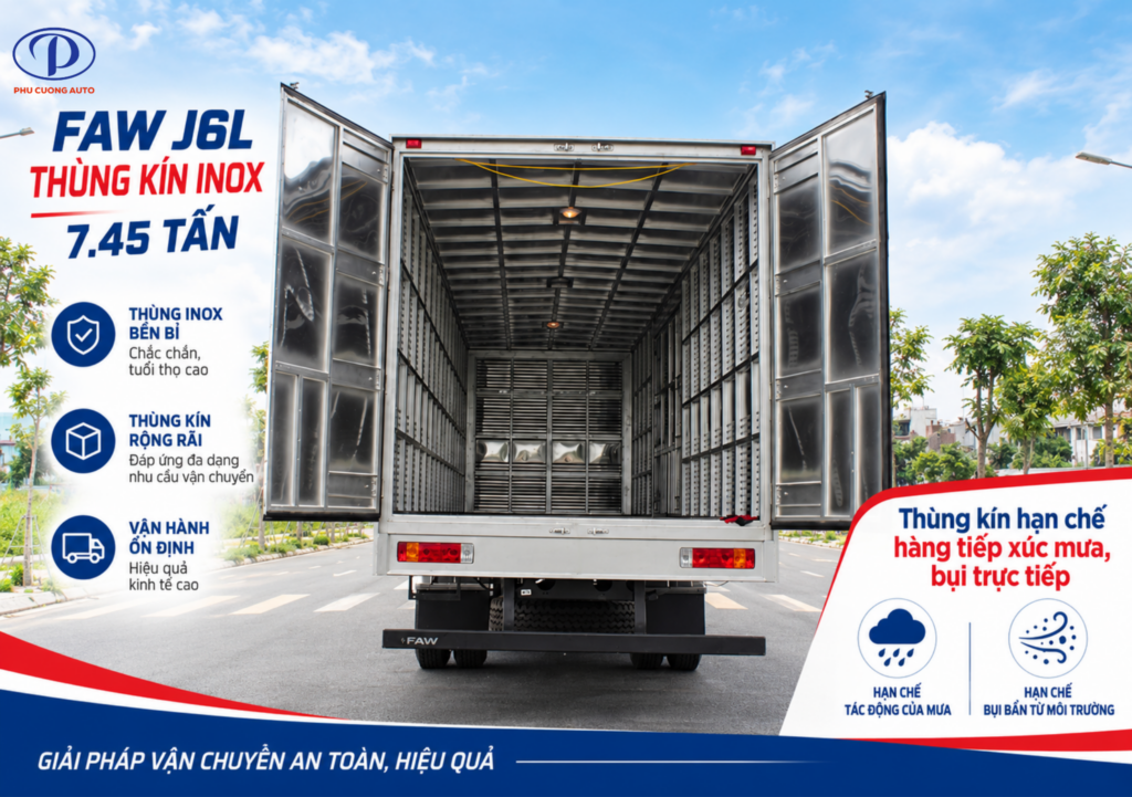 FAW J6L thùng kín inox hạn chế mưa bụi
