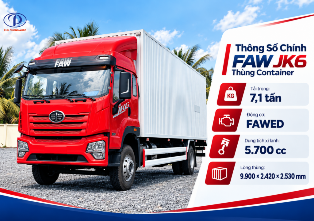 thông số xe tải FAW JK6 thùng container 7.1 tấn